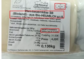 Weinbauernkäse (Bioland) Weinbauernkäse mittelalt (Bioland) Wengert (Demeter) Alter Wengert (Demeter) Geifertshofener Classico (Bioland) Schwäbischer Trollingerkäse (Bioland) Bühlertaler Dorfkäse (Bioland) St. Barbara mittelalt (Bioland) St. Barbara (Bioland) Schwäbischer Rahmkäse (Bioland) Geiferts